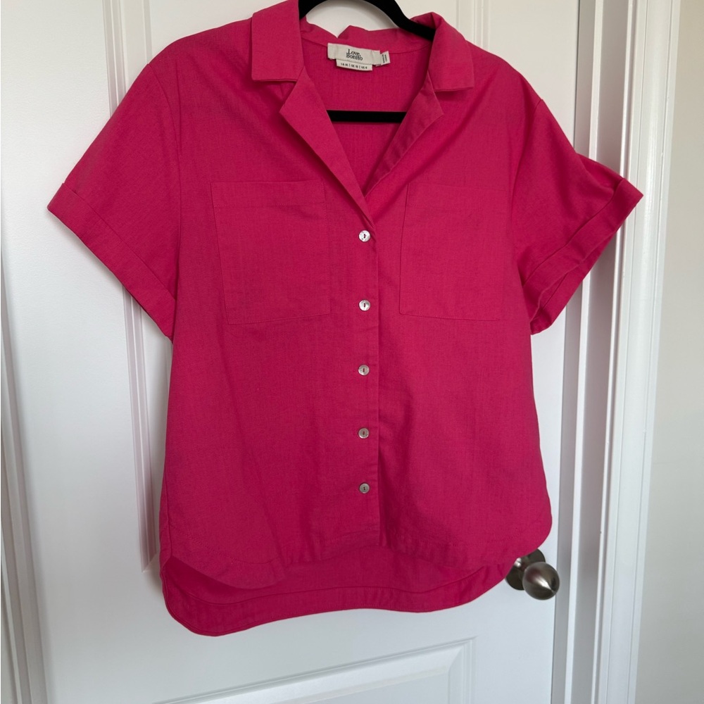 Short-Sleeve Button-Down Shirt in Fuchsia by J.Crew